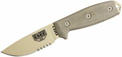 ESEE ESEE-3S-DT Serrated univerzálny nôž 9,8 cm, piesková hnedá, pripínacie plastové puzdro zelené