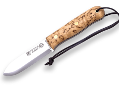 Joker CL124 Trampero vonkajší nôž 10 cm, drevo kučeravej brezy, kožené puzdro