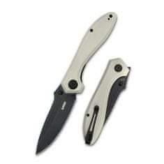 KUBEY KU314D Ruckus Ivory Black vreckový nôž 8,4 cm, čierna, krémová, G10, spona