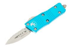 Microtech 238-12TQ Mini Troodon Serrated Turquoise automatický nôž 5 cm, Stonewash, tyrkys, hliník