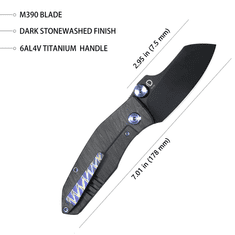 KUBEY KB285E Monsterdog Titanium Blackwash, vreckový nôž 7,5 cm, titán, vzor Tiger Stripes