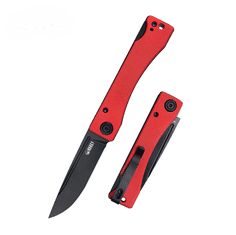 KUBEY KU2102C Akino Red vreckový nôž 7,7 cm, Blackwash, červená, G10