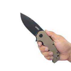 KUBEY KU319D Bravo One Drop Point vreckový outdoorový nôž 8,6 cm, Blackwash, hnedá Tan, G10