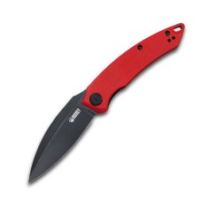 KUBEY KU333B Leaf Black Red vreckový nôž 7,6 cm, čierna Stonewash, červená, G10
