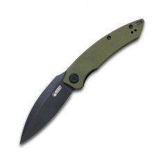 KUBEY KU333C Leaf Black Green vreckový nôž 7,6 cm, čierna Stonewash, zelená, G10