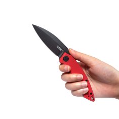 KUBEY KU333B Leaf Black Red vreckový nôž 7,6 cm, čierna Stonewash, červená, G10