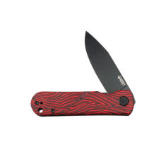 KUBEY KU371F Neo vreckový nôž 7,6 cm, Blackwash, čierno-červená, damaškový vzor, G10, spona