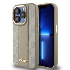 DKNY  PU kožený károvaný zadný kryt so vzorom Magsafe pre iPhone 15 Pro Max Beige