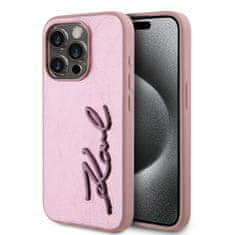 Karl Lagerfeld Zadný kryt Wrinkled PU Signature Logo pre iPhone 15 Pro Pink