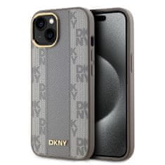 DKNY Zadný kryt PU Leather Checkered Pattern Magsafe pre iPhone 15 Beige