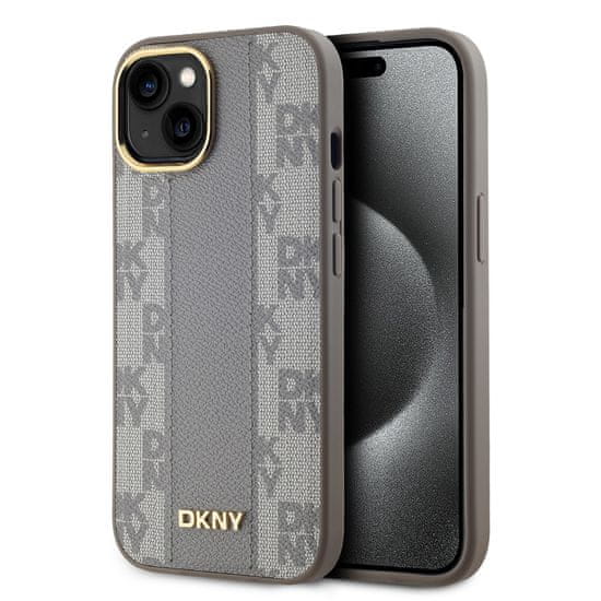 DKNY Zadný kryt PU Leather Checkered Pattern Magsafe pre iPhone 15 Beige