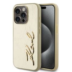Karl Lagerfeld Zadný kryt Wrinkled PU Signature Logo pre iPhone 15 Pro Gold