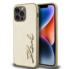 Karl Lagerfeld Zadný kryt Wrinkled PU Signature Logo pre iPhone 14 Pro Max Gold