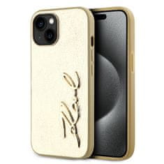 Karl Lagerfeld Zadný kryt Wrinkled PU Signature Logo pre iPhone 14 Gold