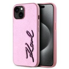 Karl Lagerfeld Zadný kryt Wrinkled PU Signature Logo pre iPhone 15 Pink