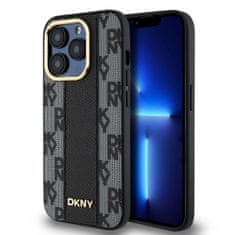 DKNY Zadný kryt PU koža s kockovaným vzorom Magsafe pre iPhone 15 Pro Max Black