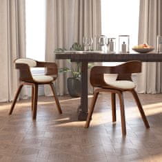 Vidaxl Jedálenské stoličky 2 ks, krémové, ohýbané drevo a umelá koža