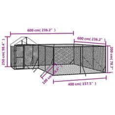 Vidaxl Vonkajší koterec pre psov so strechou strieborný 6x6x2,5 m oceľ