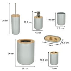 WOWO Kúpeľňová Súprava Šedá s Dávkovačom - Šedá Kúpeľňová Súprava s Dávkovačom Kefiek - Sada 6 Prvkov