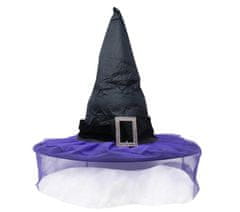Guirca Čarodejnícky klobúk čierny s fialovým závojom