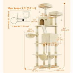Northix Veľký strom pre mačky so škrabadlom, vyhliadkami a hojdacou sieťou 