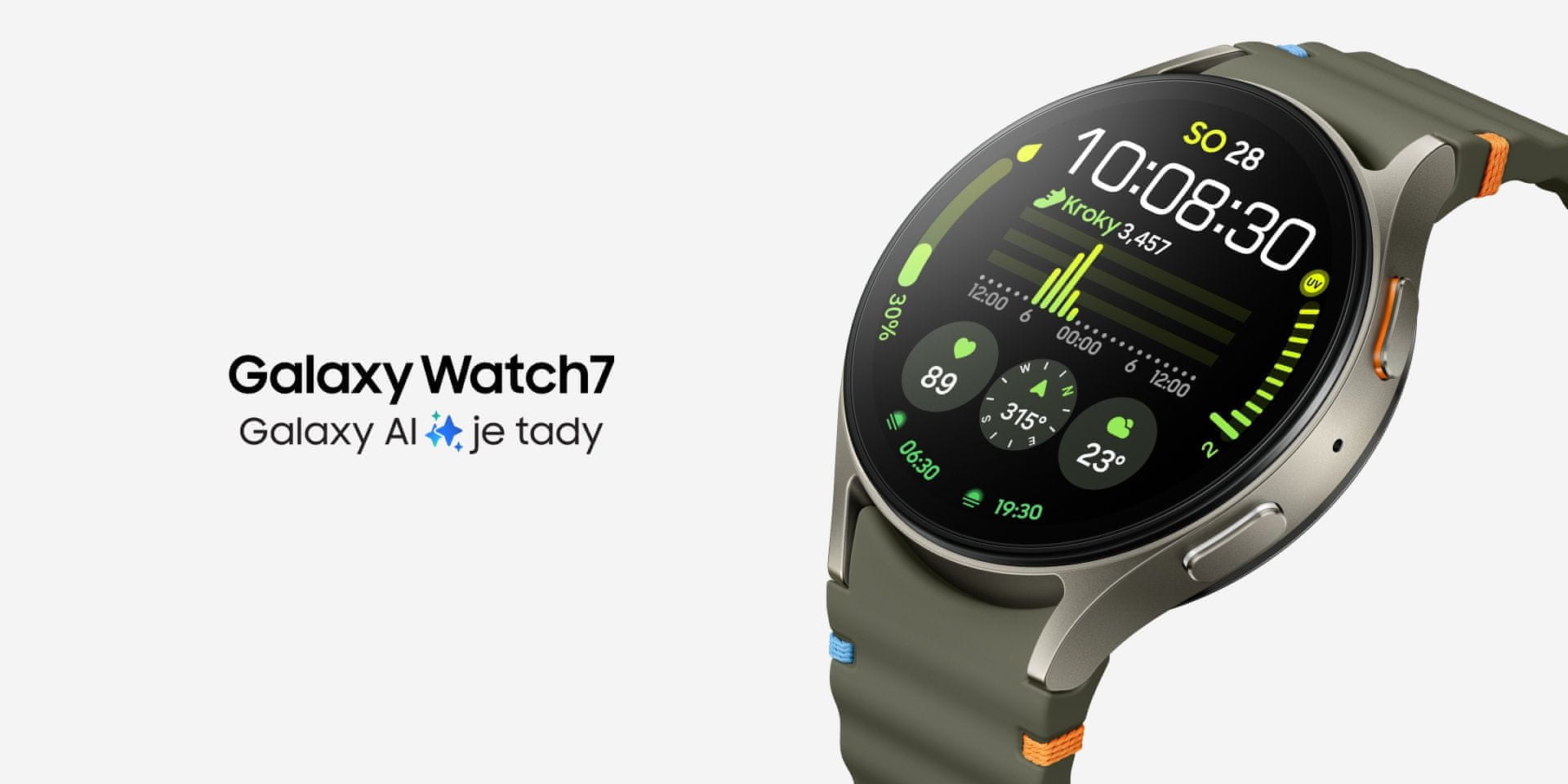 Chytré hodinky smartwatch Samsung Galaxy Watch7 hliníkové tělo multisport výkonné chytré hodinky výkonné chytré hodinky zdravotní funkce operační systém Wear OS jedinečné funkce vyspělé funkce Google Pay EKG míra okysličení krve fitness hodinky vlajkový výkon kvalitní materiál EKG prémiové zpracování odolné materiály NFC platby interní paměť hudba multisport ovládání fotoaparátu moderní procesor odolnost rychlonabíjení nové funkce galaxy watch NFC WiFi eSIM Bluetooth volání duální GPS