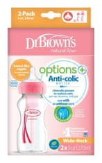 Dr.Brown´s Fľaša dojčenská Anti-colic Wide-Neck 2x270ml, ružová