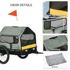 PAWHUT Príves Pre Psov 3-V-1 Pet House & Cargo Príves, Príves Na Bicykel Pre Psa S Odrazkami Pre Malých Psov Do 10 Kg, Oxford, Grey 