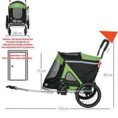 PAWHUT Príves Pre Psa 2 V 1 Pes Buggy Príves Na Bicykel Pre Psa Bezpečnostné Vodítko Pre Psa Odrazky Do 20Kg Oxford Green 