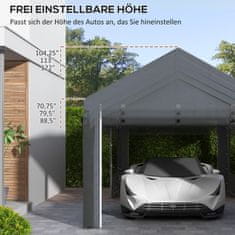 OUTSUNNY Carport, Párty Stan Cca 6 X 3 M, Výškovo Nastaviteľná Garáž Pre Auto, Strieška Na Auto So 4 Sieťovanými Oknami, 4 Dvere, Pre Osobné, Nákladné Autá, Oceľ, Tmavo Šedá 