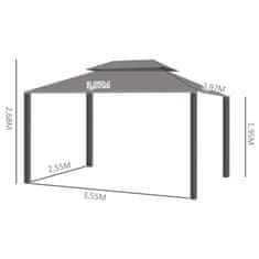 OUTSUNNY Pavilón Záhradný Altánok 4 X 3 M Záhradný Stan Markízový Párty Stan So 4 X Bočnými Panelmi 4 X Moskytiéra Priedušná Dvojitá Strecha Kovový Polyester 