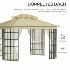OUTSUNNY Párty Stan 3,65X3M Moskytiéra S Dvojitou Strechou Kovová Čierna Béžová 