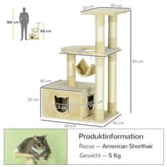 PAWHUT Škrabadlo 99 Cm Útulný Mačací Strom So Závesným Lôžkom A Jaskyňou Pre Mačky, 2 Platformy, Pre Mačky, Plyšové, Béžová 