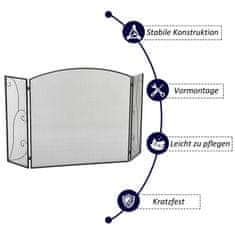 HOMCOM Krbová Mriežka, Ochranná Mriežka Na Krb S 3 Panelmi, Sklopná Mriežka Na Ochranu Pred Iskrami, Ochranná Mriežka Na Rúru Do Obývačky, Kov, Čierna 132,5 X 76,5 Cm 
