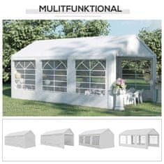 OUTSUNNY Párty Stan Pavilion Záhradný Markízový Záhradný Pavilón So 4 Bočnými Stenami Okno Polyester + Kov Biela 3X6M 