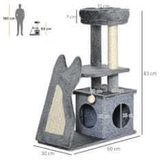 PAWHUT Škrabadlo 83H Cm Strom Pre Mačky So Škrabadlom A Jaskyňou Pre Mačky, Šplhací Strom S Plošinami A Rampou, Hračka Pre Mačky, Sivá+Krémová Biela 
