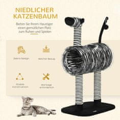 PAWHUT Škrabadlo Cat Tree Design Zebra Tunel Jutový Stĺpik Čierny + Biely 93Cm 