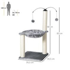 PAWHUT Škrabadlo S Hojdacou Sieťou Cat Tree Lezecký Strom Pre Mačky S Spin Ball Sivá 39,5X39,5X83 Cm 