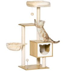 PAWHUT Beige Cat Tree Cat Jaskyňa Platforma Drevená Drevotrieska Sisal 126Cm Výška 