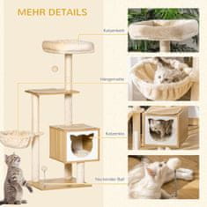 PAWHUT Beige Cat Tree Cat Jaskyňa Platforma Drevená Drevotrieska Sisal 126Cm Výška 