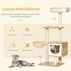 PAWHUT Beige Cat Tree Cat Jaskyňa Platforma Drevená Drevotrieska Sisal 126Cm Výška 