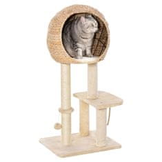 PAWHUT Cat Tree Škrabadlo Mačiatko Nábytok S Loptičkou Cat Cave Sisal Mäkký Plyš Béžová Výška 100 Cm 