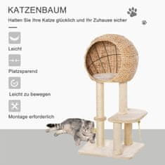 PAWHUT Cat Tree Škrabadlo Mačiatko Nábytok S Loptičkou Cat Cave Sisal Mäkký Plyš Béžová Výška 100 Cm 