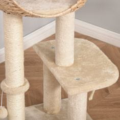 PAWHUT Cat Tree Škrabadlo Mačiatko Nábytok S Loptičkou Cat Cave Sisal Mäkký Plyš Béžová Výška 100 Cm 