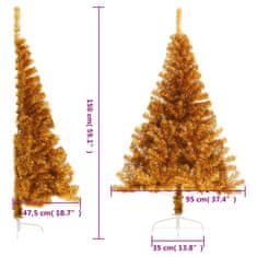 Vidaxl Umelý polovičný vianočný stromček+stojan, zlatý 150 cm, PET