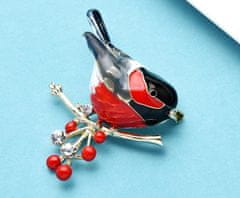 For Fun & Home Elegantná brošňa Vták na vetvičke so zirkónmi, šperková zliatina, 4,4x3,9 cm