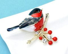 For Fun & Home Elegantná brošňa Vták na vetvičke so zirkónmi, šperková zliatina, 4,4x3,9 cm