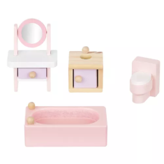 Iso Trade Drevený nábytok pre bábiky, 22 ks, biela a ružová farba, veľkosť balenia: 21 x 21 x 14 cm