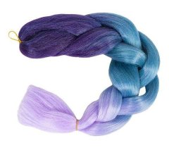 Soulima Syntetické ombre vlasy vrkoče modrofialové, odolné voči UV žiareniu a teplu, dĺžka 60 cm