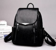Camerazar Veľký mestský batoh z tvrdej kvalitnej syntetickej kože, čierna farba kovania, 33x30x12 cm